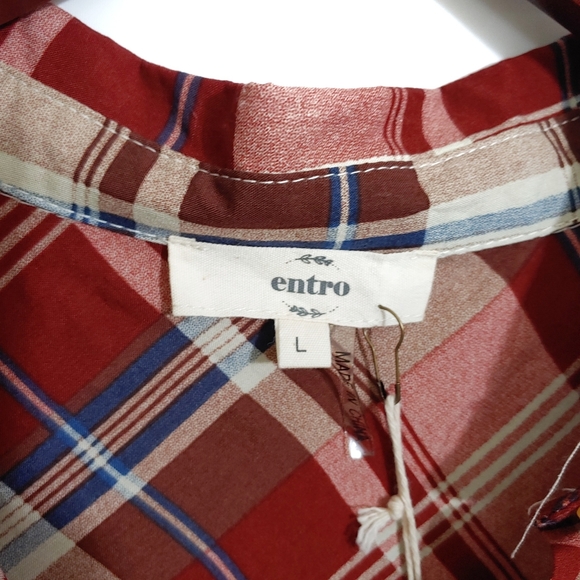Entro Button Up Plaid Tunic Shirt Large - Picture 4 of 4